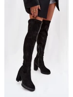 Dámské kozačky nad koleno na klíně ekologická semišová černá Tahlina