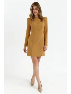 M755 Šaty s modelovacím prešívaním - škorica