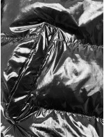 Lesklá čierna dámska bunda s kapucňou (5M3172-392)