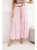 Dámska maxi bavlnená sukňa s čipkovou výšivkou a elastickým pásom candy pink Dámska maxi bavlnená sukňa s čipkovou výšivkou a elastickým pásom candy pink