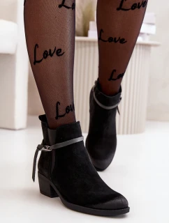 Zazoo 60478 Zamszowe Botki Na Obcasie Ocieplane Zapinane Na Zamek Czarne