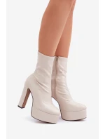 Botki Na Wysokim Obcasie Słupku I Platformie Jasnobeżowe Tennira