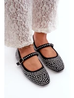 Ekologické semišové baleríny zdobené čiernymi kamienkami Tinara