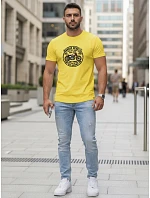 Pánske bavlnené tričko s motorkárskou potlačou žlté FashionStreet NX5007R