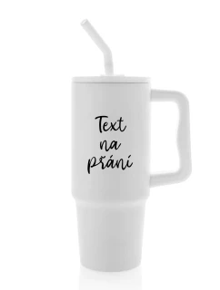 TEXT NA PŘÁNÍ - bílý cestovní termohrnek 900 ml  