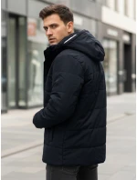 Pánska zimná bunda s kapucňou tmavomodrá FashionStreet TX5043 Pánska zimná bunda s kapucňou tmavomodrá FashionStreet TX5043