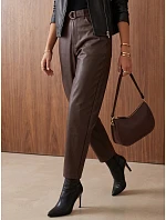 Dámske voskované nohavice s balónovým strihom, hnedé, FashionStreet UY3122 Dámske voskované nohavice s balónovým strihom, hnedé, FashionStreet UY3122