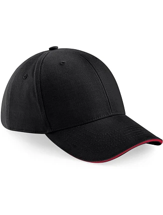 Beechfield B 20 6-panelová sendvičová čiapka „Athleisure“ 53.0020 čierna/klasická červená