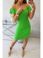 Rebrované šaty s volánikmi svetlo zelené