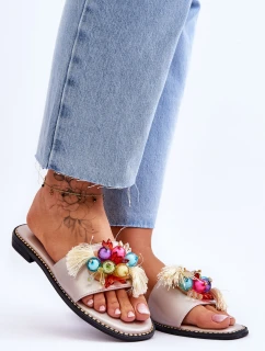 Klapki Z Ozdobnymi Koralikami S.Barski KV-2775-47 Nude