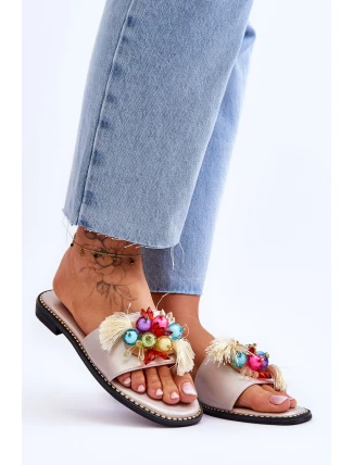 Klapki Z Ozdobnymi Koralikami S.Barski KV-2775-47 Nude