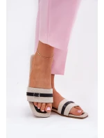 Płaskie Klapki Damskie Z Paskiem I Sprzączką Beżowo-Czarne Zilina