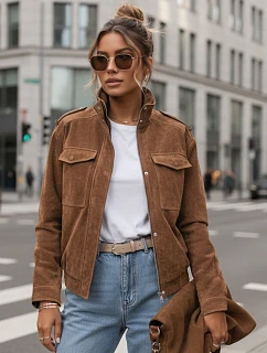 Dámska semišová bomber bunda TY5644 hnedá - FashionStreet