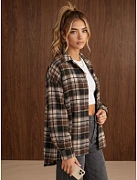 Dámska flanelová košeľa oversize s kockovaným vzorom, hnedá, FashionStreet DY0501