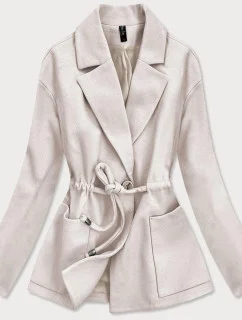 Voľný dámsky krátky kabát vo farbe ecru (2727)