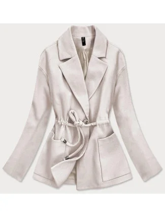 Voľný dámsky krátky kabát vo farbe ecru (2727)