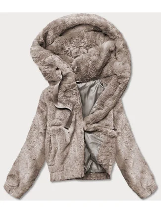 Krátka béžová dámska kožušinová bunda (B8050-12)