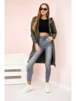 Dámska dlhšia mikina so zipsom khaki