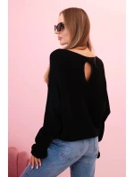 Dámsky mohérový sveter s volánovými rukávmi a výstrihom na chrbte čierny