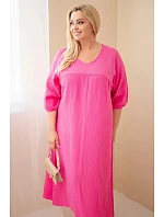 Dámske plus size šaty z bavlneného mušelínu s výstrihom do V v ružovej farbe