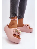Piankowe Klapki Damskie Z Kokardą Różowe Salessa