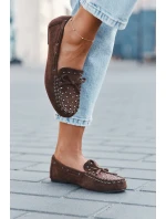 Zdobione Mokasyny Damskie Z Eko Zamszu Brązowe Prissine