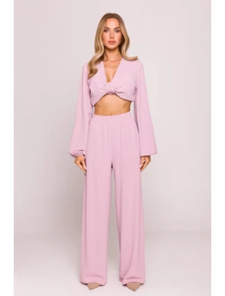 M862 Široké nohavice - krepová ružová