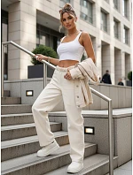 Dámske baggy džínsy s vysokým pásom v béžovej farbe FashionStreet UY2931