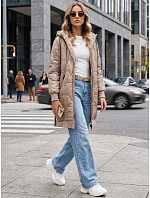 Dlhá dámska prešívaná bunda s kapucňou, béžová, FashionStreet TY5810 Dlhá dámska prešívaná bunda s kapucňou, béžová, FashionStreet TY5810