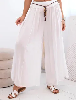 Dámske viskózové nohavice so širokými nohavicami biele