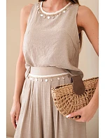 Dámska súprava z viskózy s tielkom bez rukávov a širokými nohavicami s fango lemom