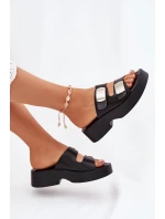Klapki Damskie Z Paskami Eko Skórzane Czarne Falenisse