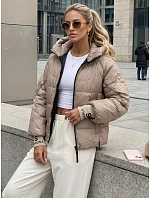 Dámska prešívaná bunda s kapucňou, béžová, FashionStreet TY5762 Dámska prešívaná bunda s kapucňou, béžová, FashionStreet TY5762