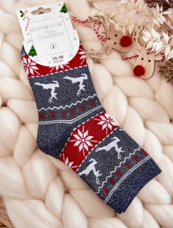 Damskie Świąteczne Skarpetki Błyszczące Renifery Granatowe