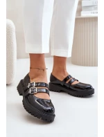 Półbuty Damskie Z Paskami Lakierowane Czarne Terione