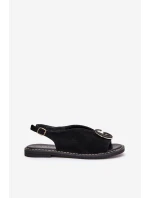 Płaskie Sandały Z Ozdobą Czarne Haliones