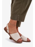 Sandały Damskie Na Płaskim Obcasie Eko Skórzane Beżowe Dereka