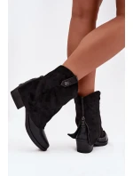Ocieplane Botki Kowbojki Na Obcasie Czarne Sylvette