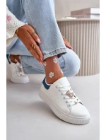 Niskie Trampki Z Eko Skóry Z Przypinkami Biało-Niebieskie Cillione