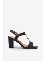 Sandały Damskie Na Słupku Z Ozdobą I Plecionką Czarne Annaviel