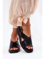 Lakierowane Sandały Damskie Na Koturnie Z Eko Skóry Czarne Quilara