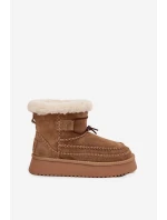 Zamszowe Śniegowce Damskie Z Ozdobnymi Przeszyciami  Big Star SS274373 Camel