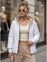 Dámska prešívaná prechodná bunda s kapucňou, biela, FashionStreet TY5781 Dámska prešívaná prechodná bunda s kapucňou, biela, FashionStreet TY5781