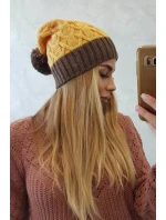 Bibiana fleecová čiapka K264 mocca+yellow