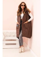 Dámske Plus veľkosť prešívaná vesta s kapucňou na zips Brown