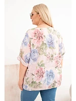 Dámske bavlnené Plus veľkosť blúzka s krátkymi rukávmi a kvetinový vzor púdrová ružová Dámske bavlnené Plus veľkosť blúzka s krátkymi rukávmi a kvetinový vzor púdrová ružová