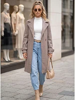 Elegantný dámsky kabát s výstrihom a opaskom, béžový, FashionStreet NY0787 Elegantný dámsky kabát s výstrihom a opaskom, béžový, FashionStreet NY0787