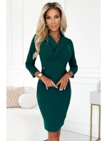 237-5 KELLY Elegantné šaty s obálkovým výstrihom - ZELENÉ