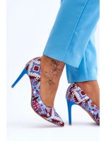Modne Skórzane Szpilki Lewski Shoes 2659 Niebiesko-Czerwone
