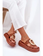 Klapki Damskie Na Platformie Ze Złotym Detalem Camel Ularinea